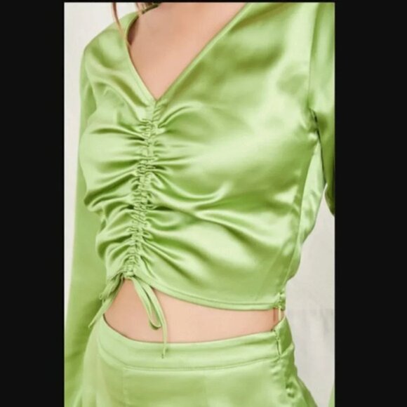 Forever 21 Satin Drawstring Crop Top - Picture 2 of 7